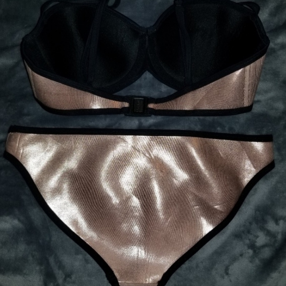 Orange And Metallic Bronze Triangl Bikini - image 2